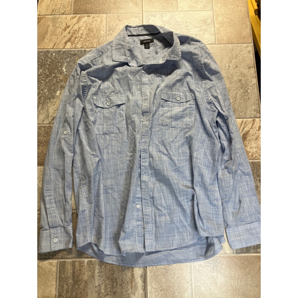 Alfani Mens Dress Shirt Blue Chambray‎ Long Sleeve Button Up Size XXL